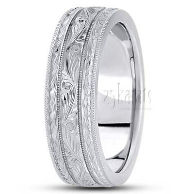 Exquisite Hand Engraved Wedding Ring  - view 2 thumbnail