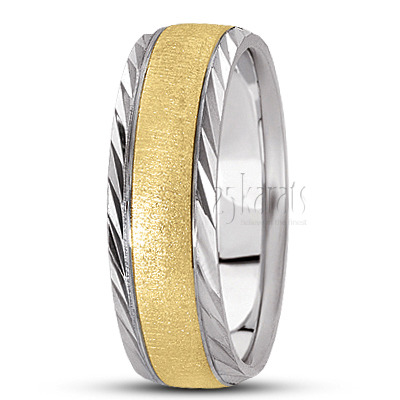 Diagonal Cut Edge Diamond Carved Wedding Ring 