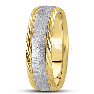 Diagonal Cut Edge Diamond Carved Wedding Ring  - view 4 thumbnail