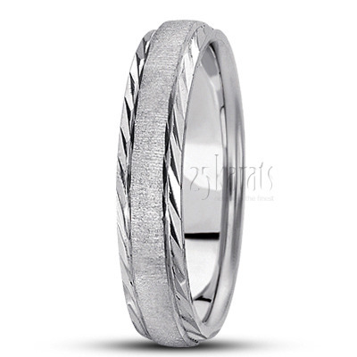 Diagonal Cut Edge Diamond Carved Wedding Ring  - view 6 thumbnail