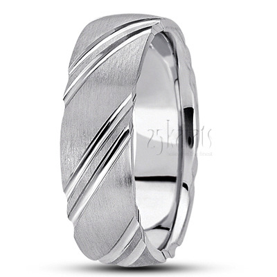 Diagonal Cut Diamond Carved Wedding Band  - view 2