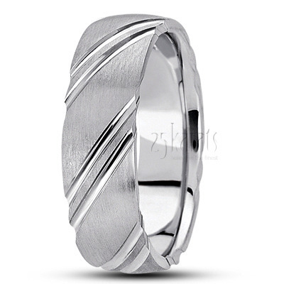 Diagonal Cut Diamond Carved Wedding Band  - view 2 thumbnail