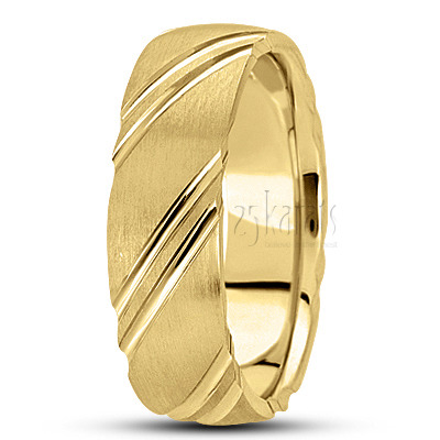 Diagonal Cut Diamond Carved Wedding Band  - main view