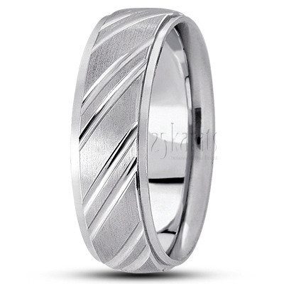 Diagonal Grooved Diamond Cut Wedding Ring  - view 2 thumbnail