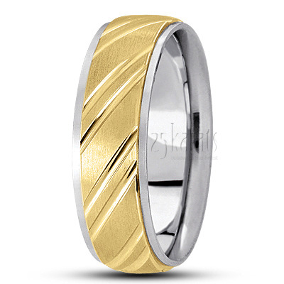 Diagonal Grooved Diamond Cut Wedding Ring 