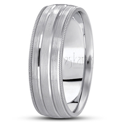 Unique Fine Grooved Carved Design Wedding Ring 