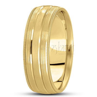 Unique Fine Grooved Carved Design Wedding Ring  - view 2 thumbnail