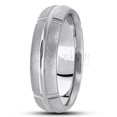Contemporary Wire Matte Carved Design Wedding Ring 
