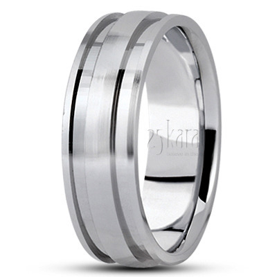 Stylish Grooved Carved Design Wedding Band  - view 2 thumbnail