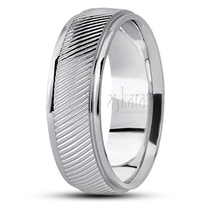 Sturdy Diagonal Cut Diamond Carved Wedding Band  - main view thumbnail