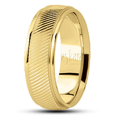 Sturdy Diagonal Cut Diamond Carved Wedding Band  - view 2 thumbnail