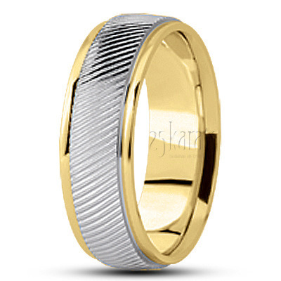 Sturdy Diagonal Cut Diamond Carved Wedding Band  - view 4 thumbnail