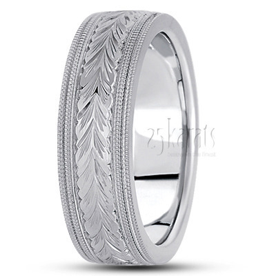 Double Milgrain Floral Carved Wedding Band  - view 2 thumbnail