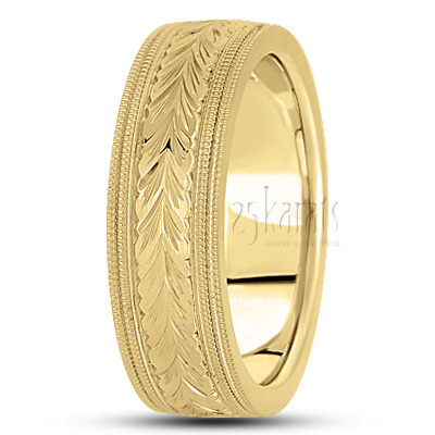 Double Milgrain Floral Carved Wedding Band  - view 3 thumbnail
