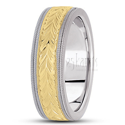 Double Milgrain Floral Carved Wedding Band  - main view