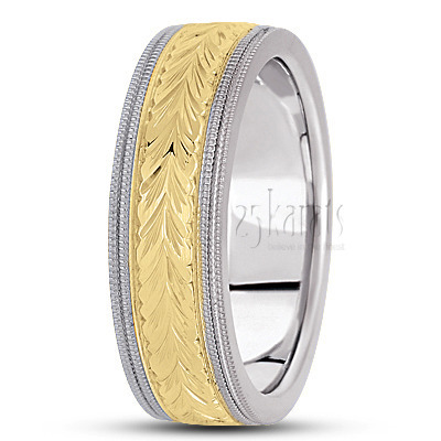 Double Milgrain Floral Carved Wedding Band  - main view thumbnail