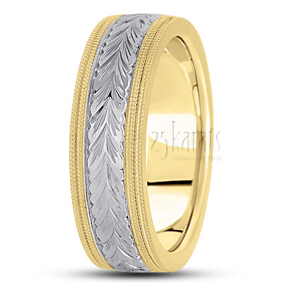 Double Milgrain Floral Carved Wedding Band  - view 4