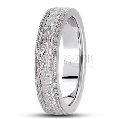 Double Milgrain Floral Carved Wedding Band  - view 5 thumbnail