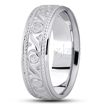 Elegant Incised Diamond Cut Wedding Band  - view 2 thumbnail