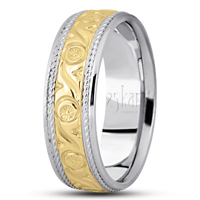 Elegant Incised Diamond Cut Wedding Band  - main view