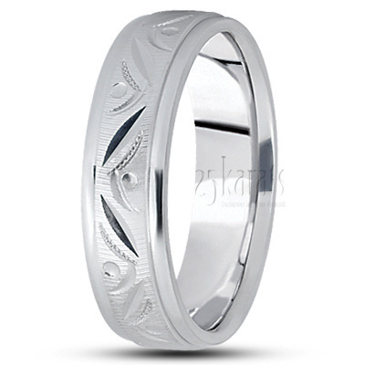 Attractive Carved Design Wedding Band  - view 2 thumbnail