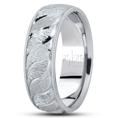 Custom Leaf Design Fancy Carved Wedding Ring  - view 2
