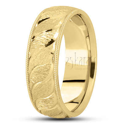 Custom Leaf Design Fancy Carved Wedding Ring  - main view