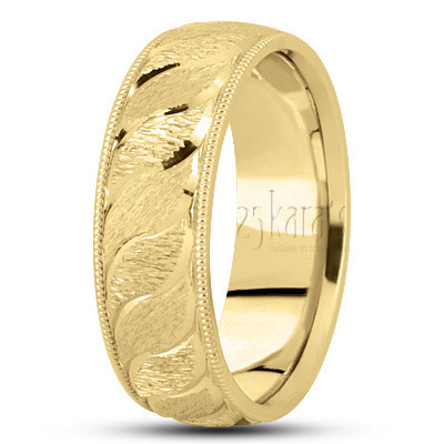 Custom Leaf Design Fancy Carved Wedding Ring  - main view thumbnail