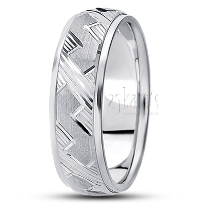 Elegant Diagonal Grooved Fancy Wedding Ring  - view 2