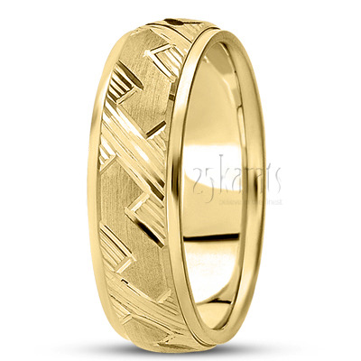 Elegant Diagonal Grooved Fancy Wedding Ring  - view 3