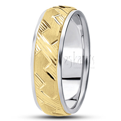 Elegant Diagonal Grooved Fancy Wedding Ring  - view 4