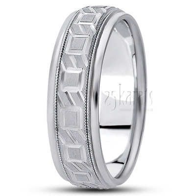 Square Cut Carved Design Wedding Band  - main view thumbnail