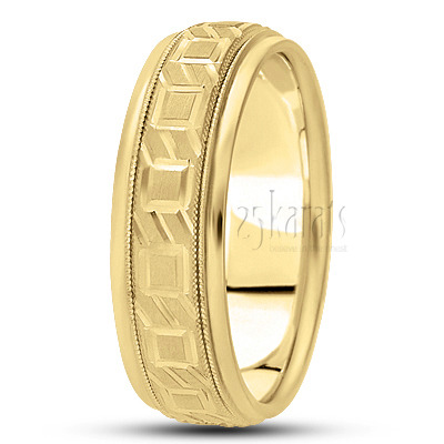 Square Cut Carved Design Wedding Band  - view 2