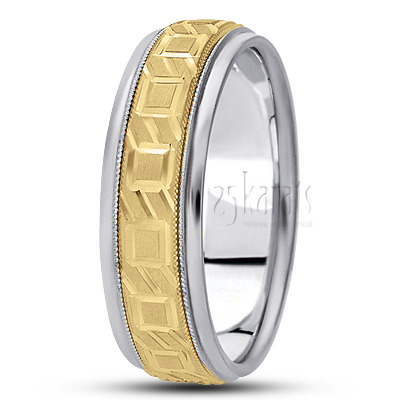 Square Cut Carved Design Wedding Band  - view 3