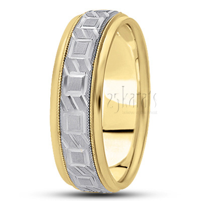 Square Cut Carved Design Wedding Band  - view 4