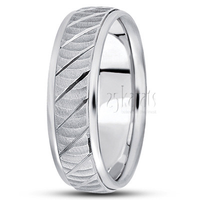 Diagonal Grooved Fancy Designer Wedding Band  - view 2 thumbnail