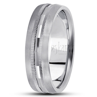Modern Beaded Carved Design Wedding Band  - view 2