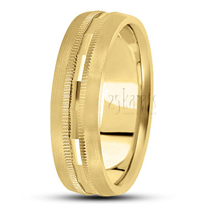 Modern Beaded Carved Design Wedding Band  - view 3