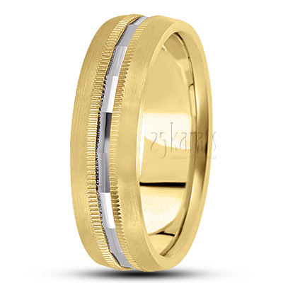 Modern Beaded Carved Design Wedding Band  - view 4
