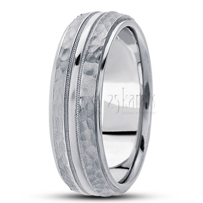 Exquisite Hammer Finish Basic Wedding Band  - view 2 thumbnail