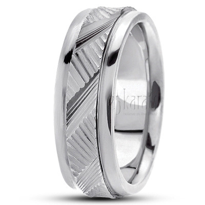 Diagonal Cut Step Edge Carved Wedding Ring  - view 2