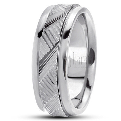 Diagonal Cut Step Edge Carved Wedding Ring  - view 2 thumbnail