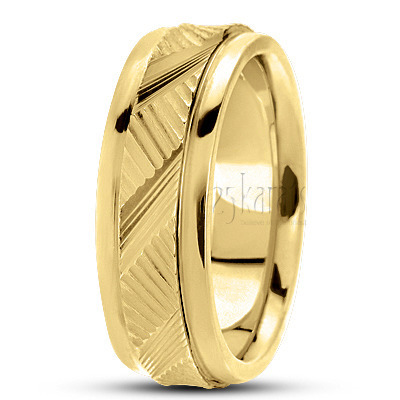 Diagonal Cut Step Edge Carved Wedding Ring  - view 3 thumbnail