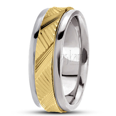 Diagonal Cut Step Edge Carved Wedding Ring  - main view thumbnail