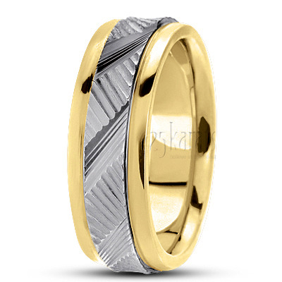 Diagonal Cut Step Edge Carved Wedding Ring  - view 4