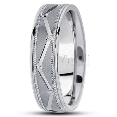 Zig-Zag Cut Carved Design Wedding Ring  - main view