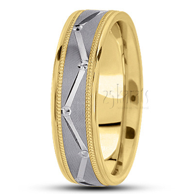 Zig-Zag Cut Carved Design Wedding Ring  - view 2