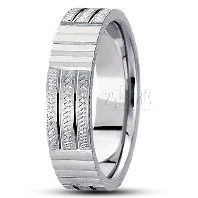 Modern Incised Diamond Cut Wedding Band  - main view