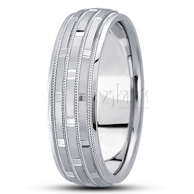 Elegant Satin Finish Basic Carved Wedding Band  - view 2 thumbnail