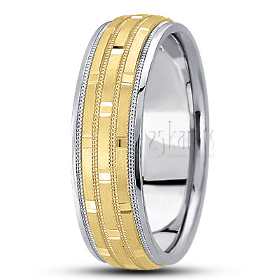 Elegant Satin Finish Basic Carved Wedding Band  - main view